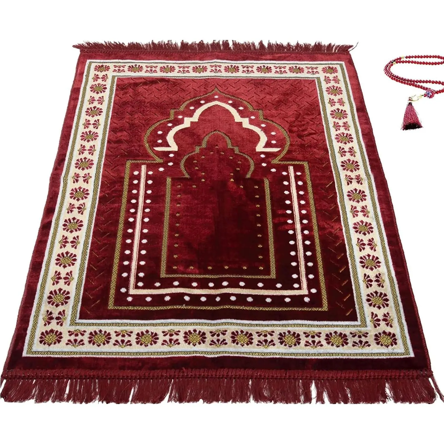 Turkish Muslim Prayer Rug, Mat with Beads for Men Women, Ramadan Hajj  (Blue)