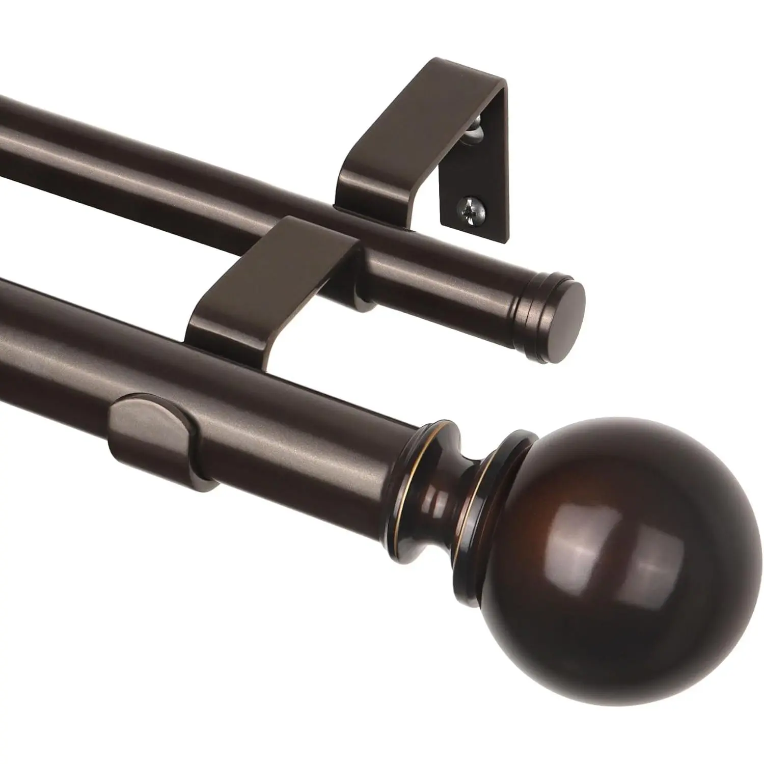 1 Inch Telescoping Double Bronze Curtain Rod, 72 to 144 Inches (6-12 Feet) Fits Windows 66 to 120 Inches, Long Drapery Rods with Round Finials