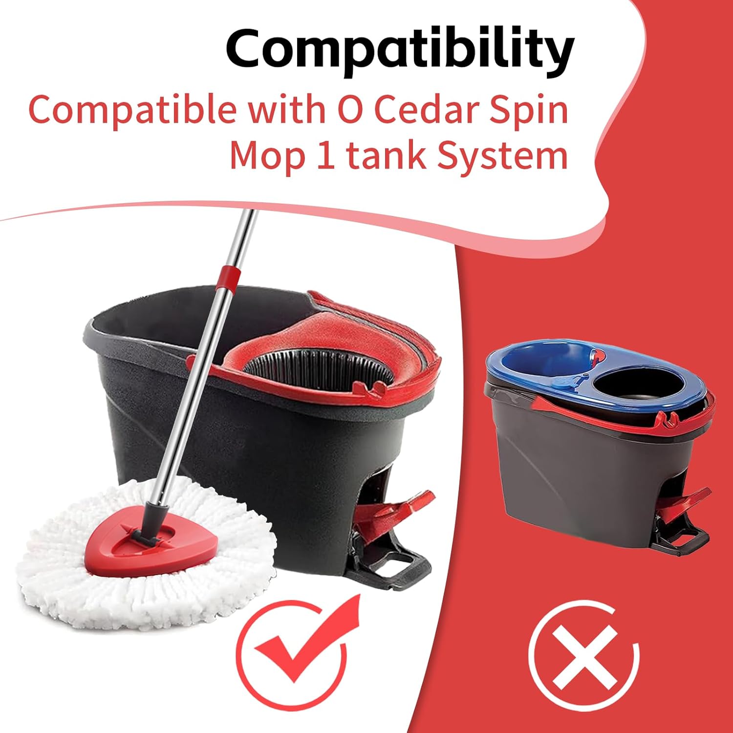 Spin Mop Replace , Base, Handle Compatible with O Cedar EasyWring Microfiber Spin Mop, 4 Mop Refills Replacement Heads, 30-58in Mop Handle and 1 Mop Base Combo Set (White (1-Tank System)) Spin Mop Replace , Base, Handle Compatible with O Cedar EasyWring Microfiber Spin Mop, 4 Mop Refills Replacement Heads, 30-58in Mop Handle and 1 Mop Base Combo Set (White (1-Tank System))