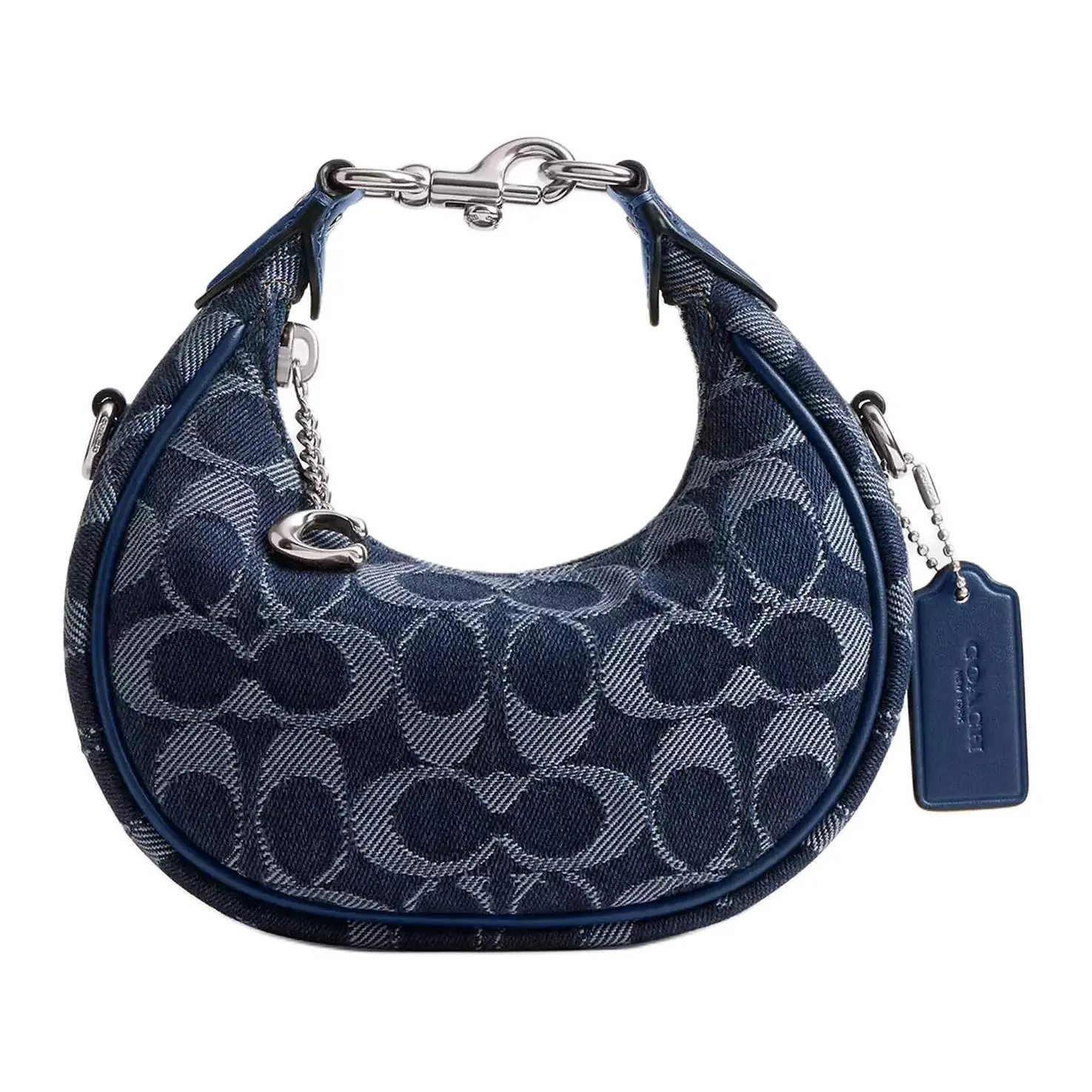 COACH Jonie 15 Mini Crossbody Bag for Women – Logo-Print Denim with Silver Hardware, Blue