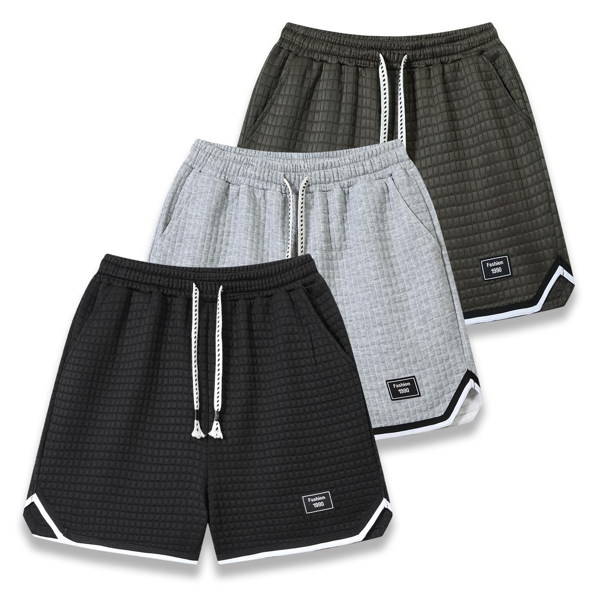 Men's Waffle Texture Casual Summer Shorts, Elastic Drawstring Waist Loose Fit Streetwear Shorts with Pockets, Breathable Lightweight Daily Wear Shorts for Vacation, Gym, Walking, Men's 2026 New Arrival Retro Fashion Bottoms