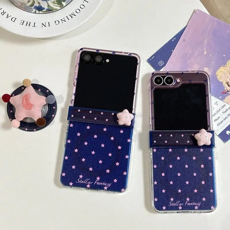 Magnetic Polka Dot Hard Shell Phone Case with MagSafe Star Stand for Samsung Galaxy Z Flip 5, 6, 7 - Cute Flip Cover, No Extra Bulge, With Stand