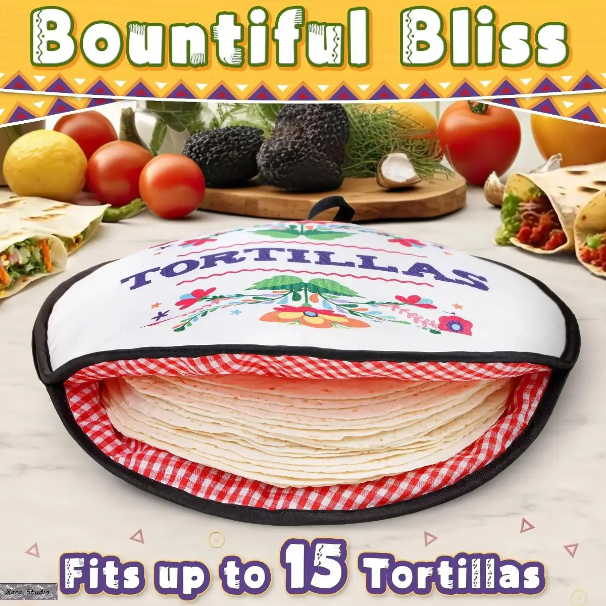 12 Inch Tortilla Warmer Pouch, Microwave-Safe Fabric Tortilla Keeper with Insulated Heat Retention, Reusable Tortilla Warmer Bag for Flour & Corn Tortillas, Taco Night, Mexican Dinner, BBQ & Camping