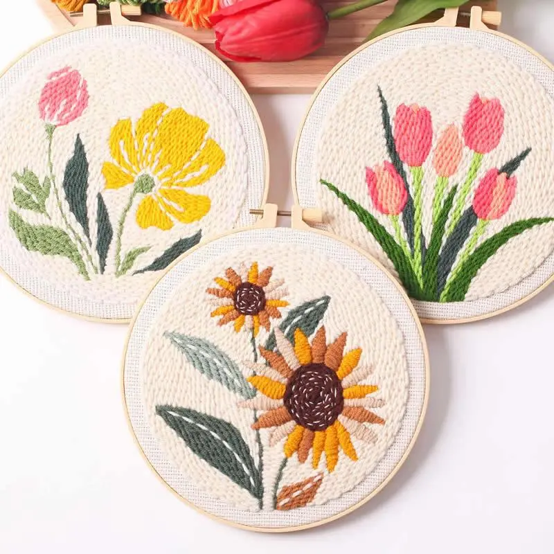 3PCS-New DIY Punch Needle Embroidery Kit, Rug Punch Needle Handmade Craft Material Package