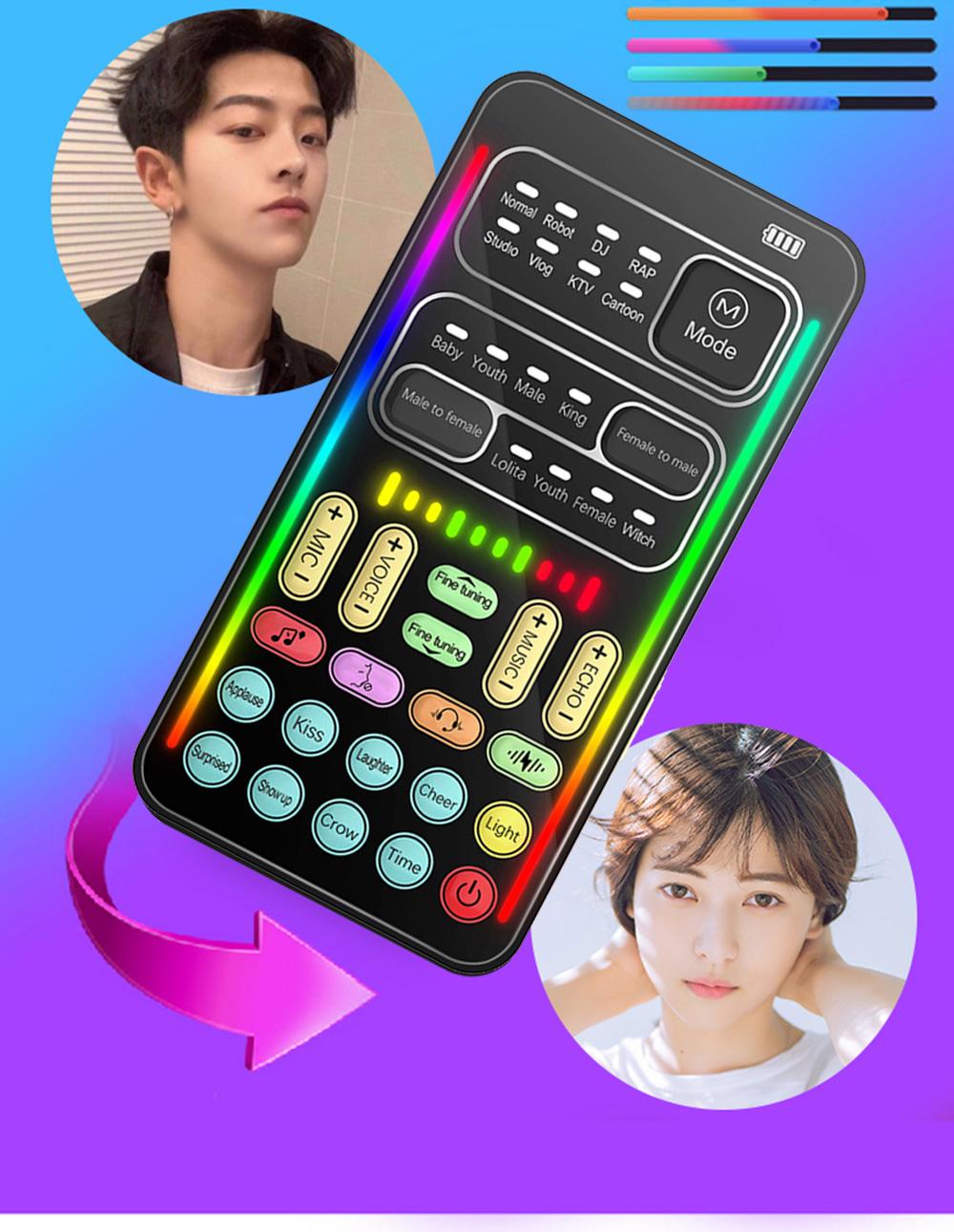 i9 Voice Changer Mini Multiple Audio Effect Bluetooth-Compatible Live Sound Cards Ultra-Thin Portable Live Sound Card Mic Tool