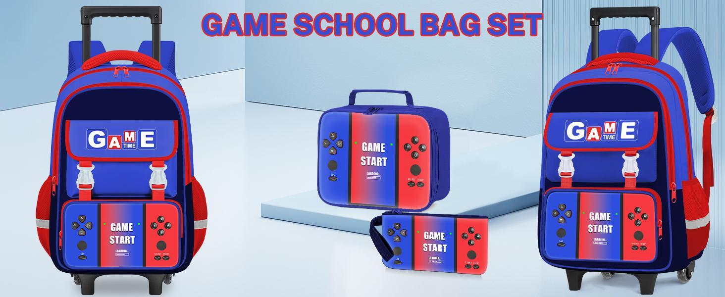 Kids Rolling Backpack for Boys - Gamer Boys Rolling Backpack with Wheels for School & Travel,Lightweight Roller Bookbag for Elementary Middle School Students