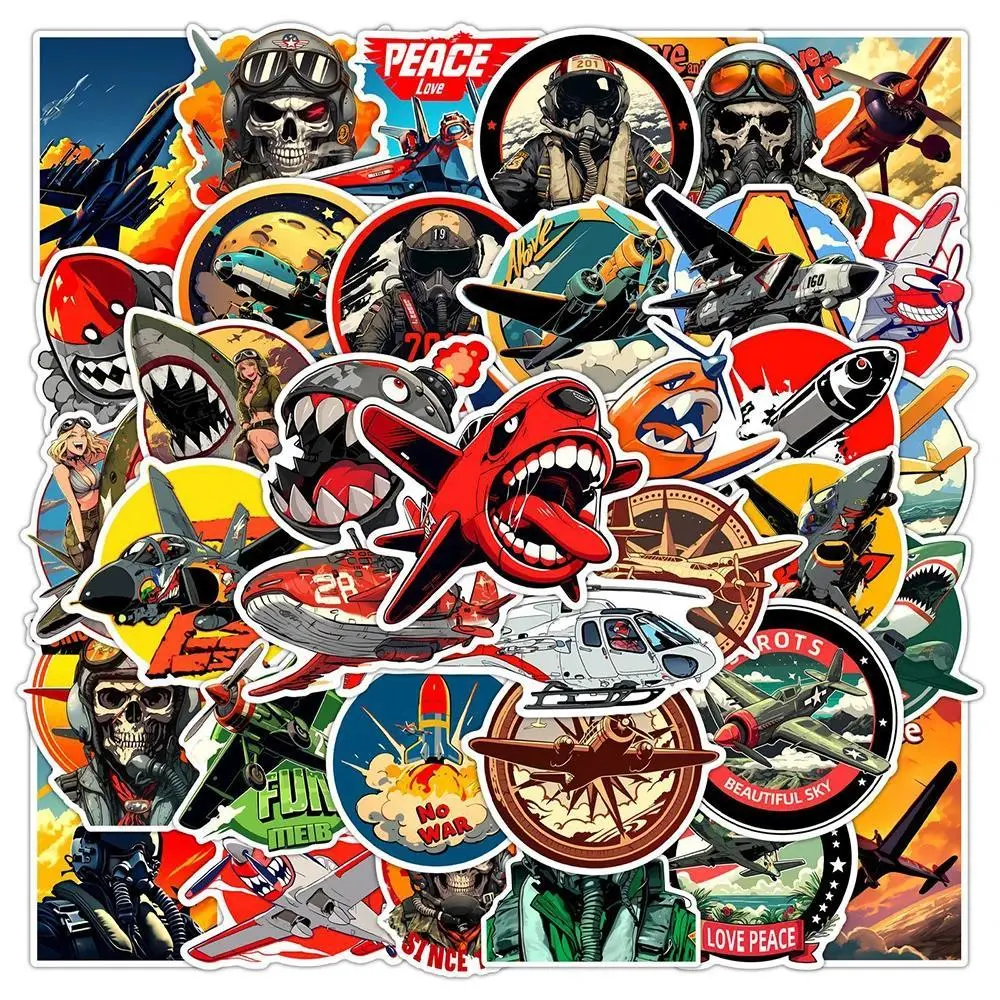 10/30/50pcs Vintage Cool Airplane Fighter Pilot Stickers Decals DIY Skateboard Laptop Phone Car Cartoon Waterproof Sticker Decor
