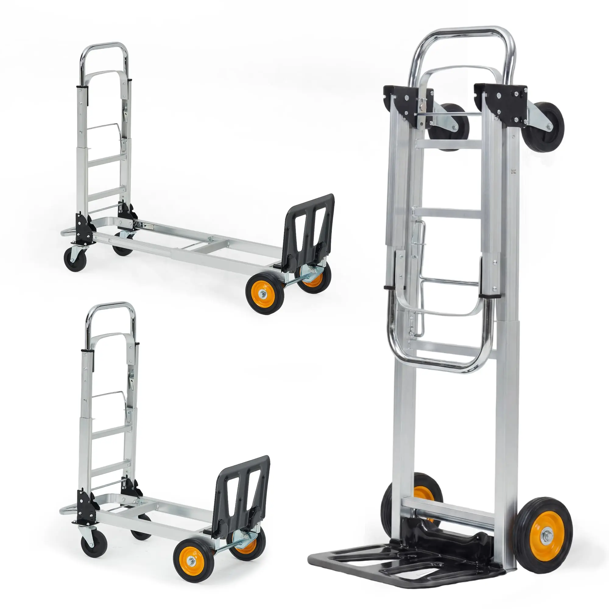 3-in-1 Heavy-Duty Convertible Aluminum Hand Truck, 1000 LBS Capacity 4-Wheel Foldable Platform Cart, Telescoping Handle & Rust-Resistant Frame, Multi-Use Trolley for Warehouse, Garden & Grocery