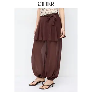 Cider Chiffon Low Rise Ruffled Knotted Bloomer Trousers