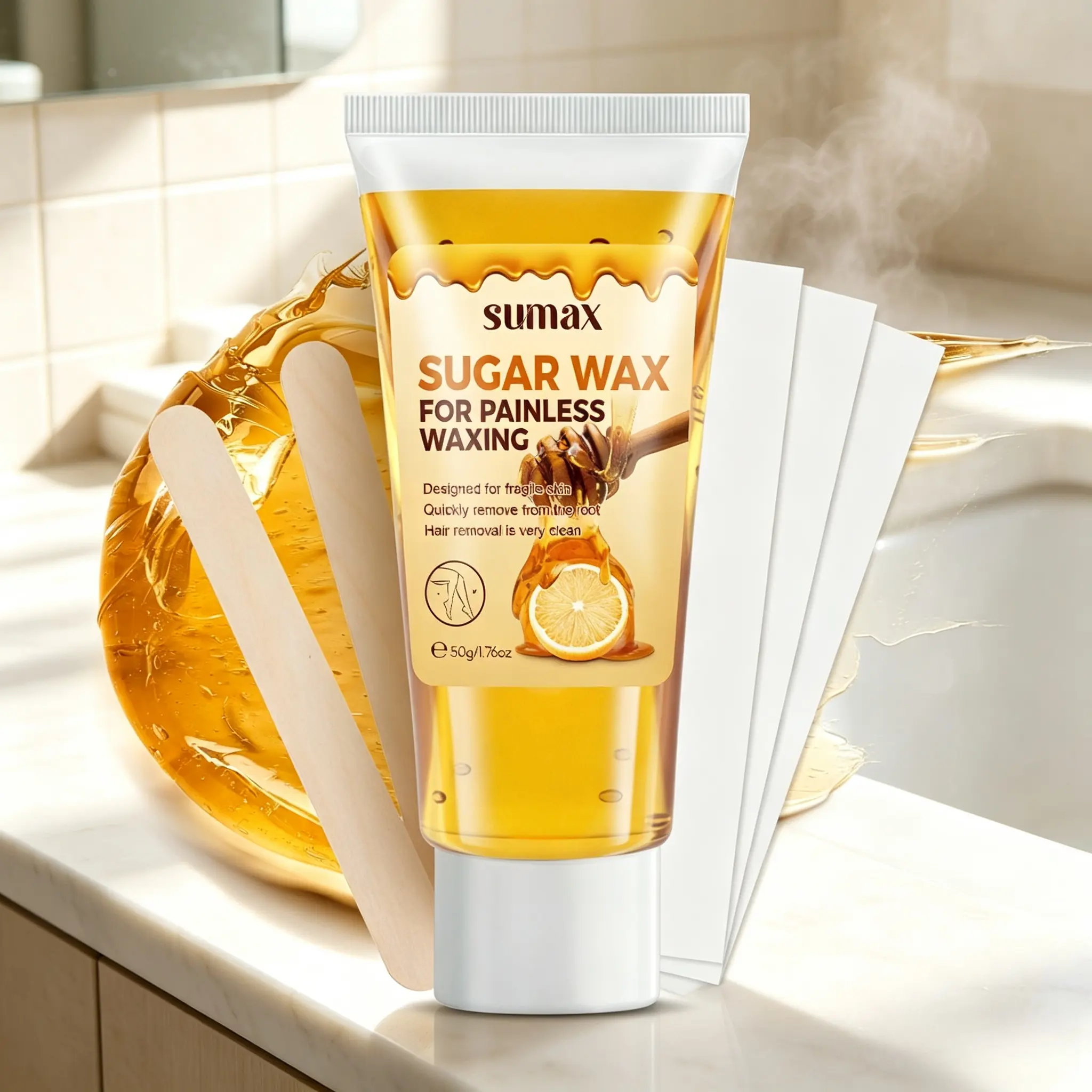 Easy To Use Tube Sugar Wax Natural Honey Lemon Painless Hair Remover Quick Clean Root Hair Removal Waxing Kit With Spatulas & Wax Papers For Women Travel Essential