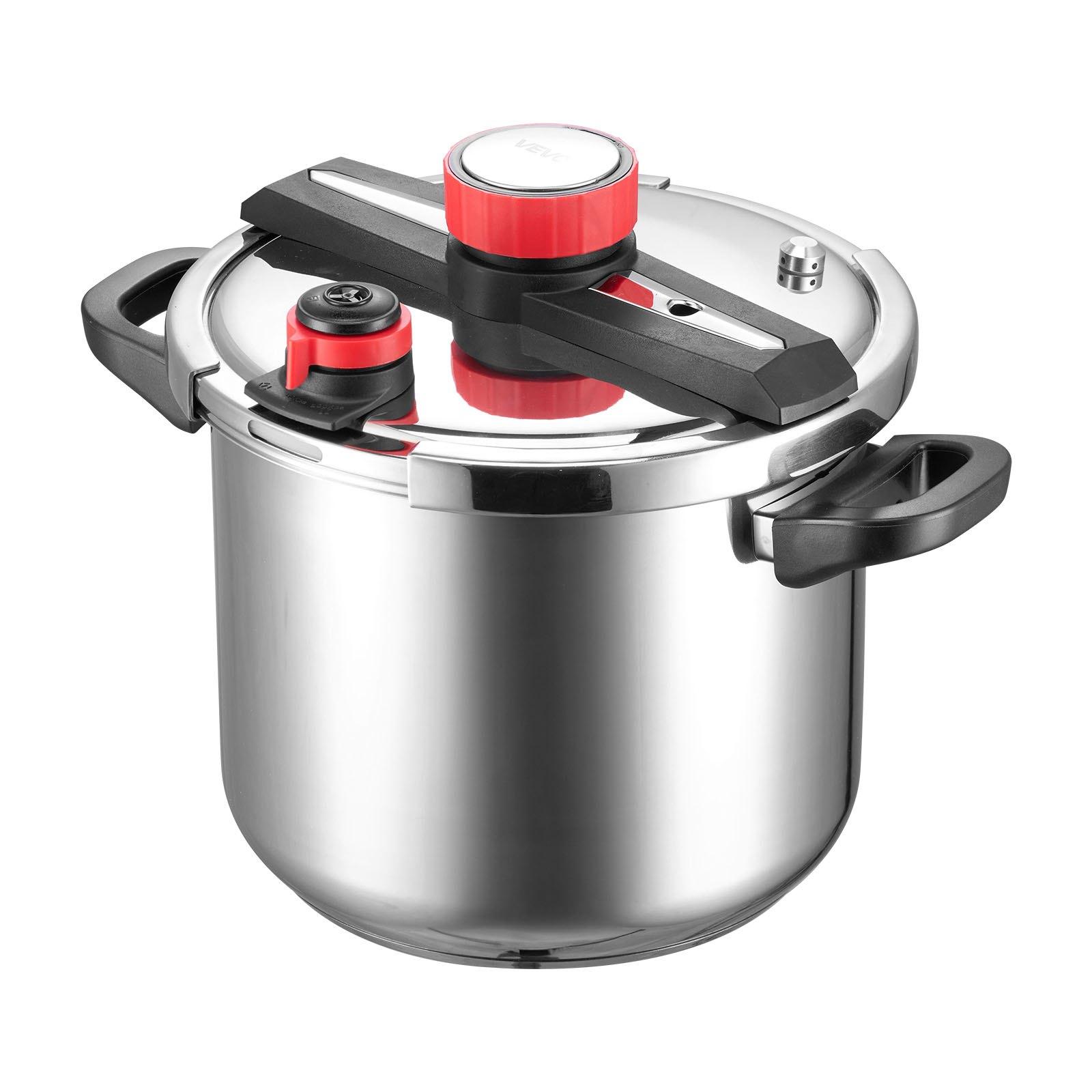 VEVOR Pressure Cooker, 12Qt Pressure Cooker Stainless Steel, Pressures Canner with Steaming Rack, Tempered Glass Lid, Three Pressures Settings for Meat, Beans, Rice, Soup, Sauces, Cook up to 100 kPa