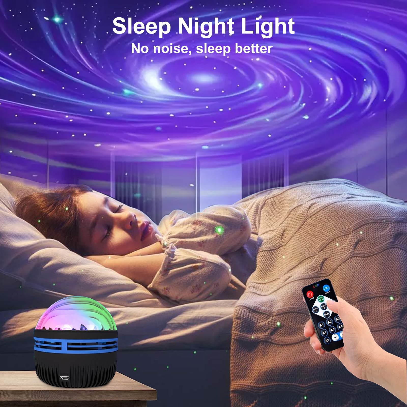 Ocean Wave Projector – Water Light Projector for Bedroom, Kids Room Decor – Ocean Galaxy Night Light with Speaker - Starry Light with 9 Planet, Star, Water Wave Effect