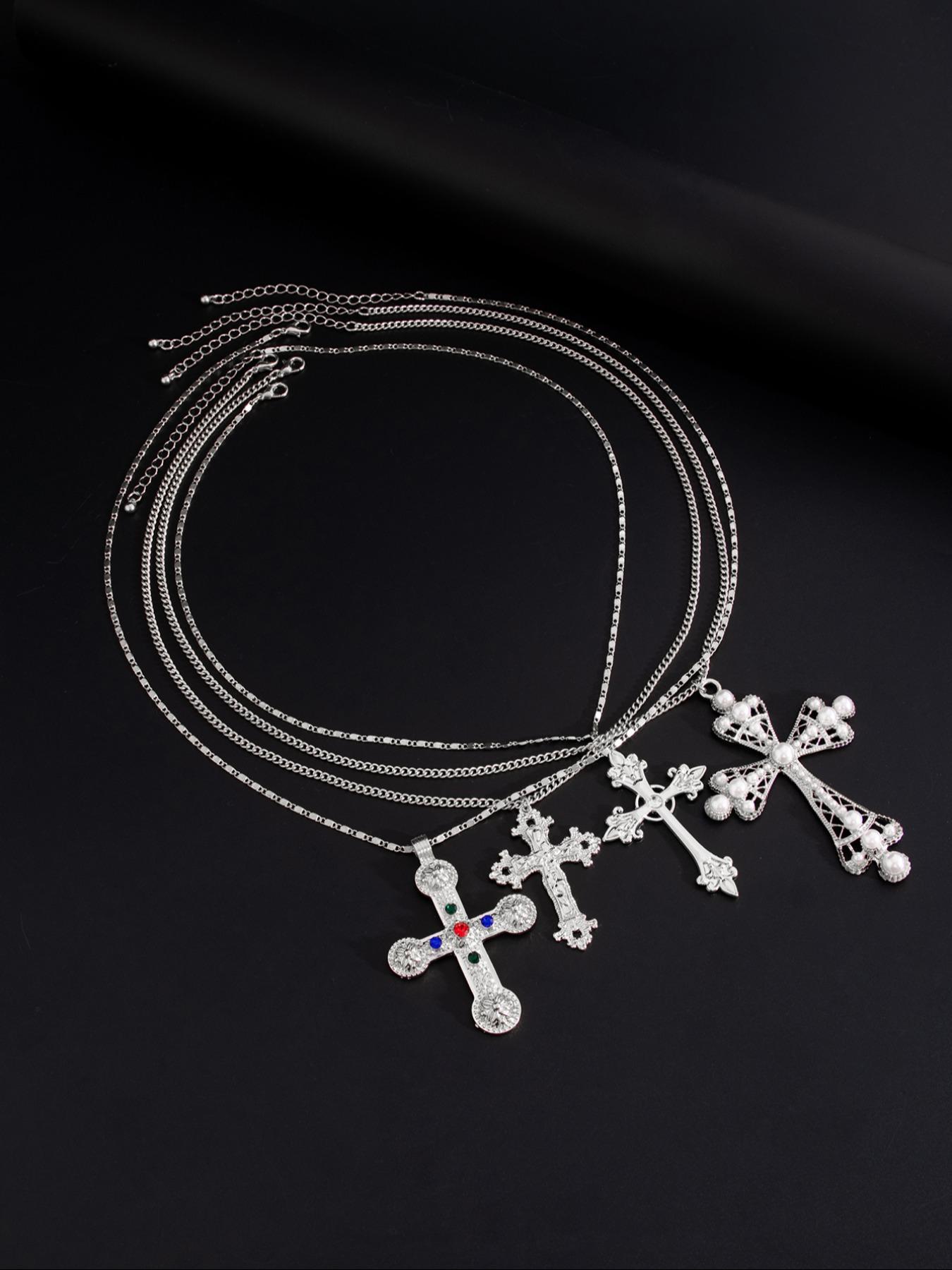 Vintage Punk Cross Pendant Necklace, Cross Chain Design, Fashion Jewelry for Party, Daily Clothing Decor, Trendy All-match & Exquisite Jewelry for Birthday Gift