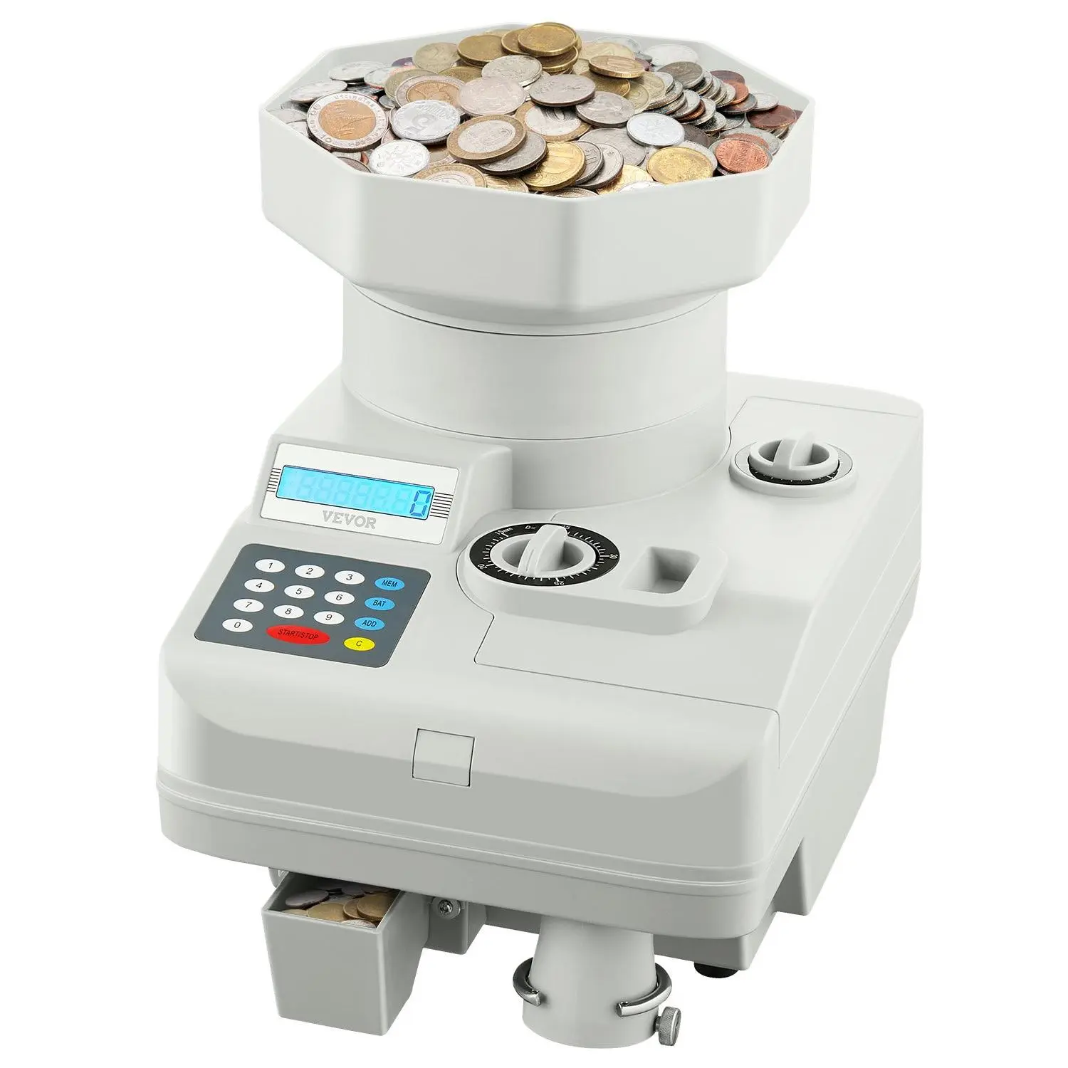 VEVOR Coin Counter, Professional Coin Sorter with LED Display Holds up to 11000 Coins, Automatic Coin Sorter and Wrapper Machine for All Coins, Suitable for International Coins and Tokens