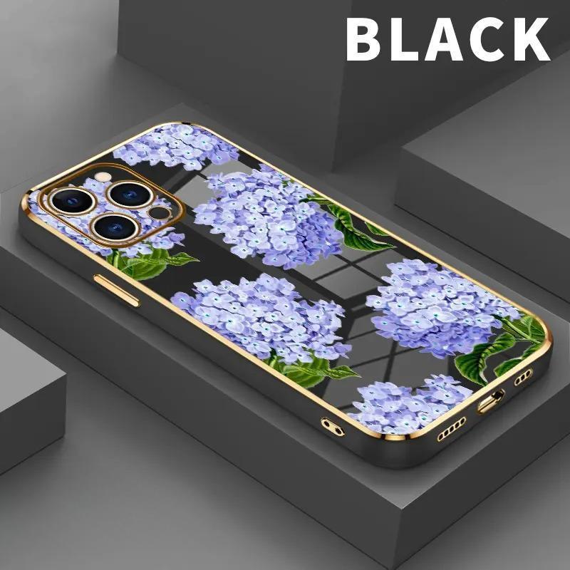 Darlingcase Electroplated TPU Phone Case for iPhone 17 Pro Max iPhone 16 15 14 Plus 13 12 11 Lavender Hydrangea Grace Pattern Classic Straight Design Scratch Resistant Softcase