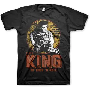 Elvis Presley Officially Licensed The King of Rock 'n Roll Mens T-Shirt (Black) Elvis Presley The King of Rock 'n Roll Graphic Tee Men’s Vintage Rock Short Sleeve Crew Neck Casual Top