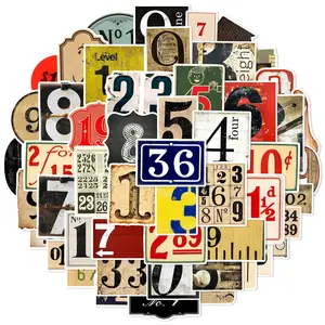 50Pcs Vintage Digital Number Graffiti Stickers Phone Cases Suitcases Guitars Water Bottles Helmets Waterproof Sticker