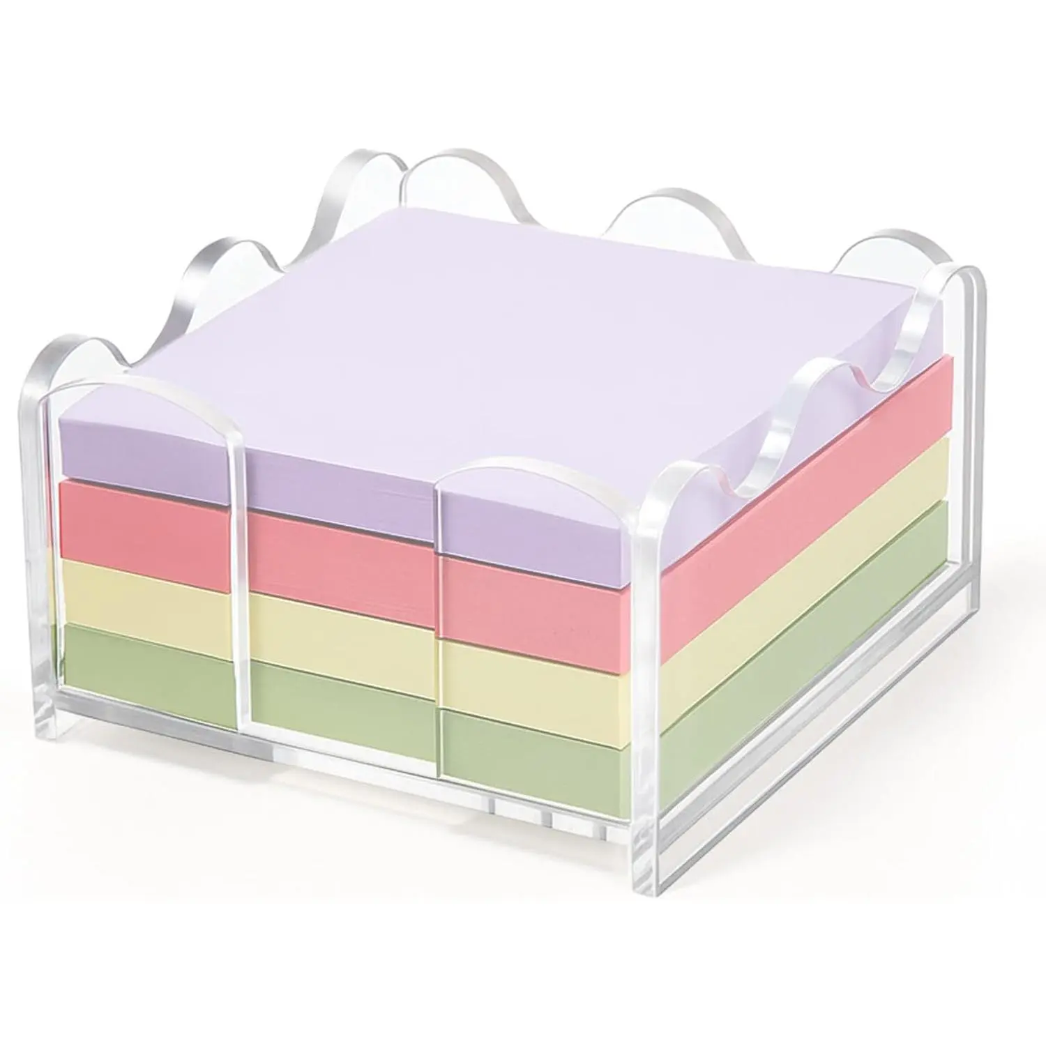 1pc Scalloped Acrylic Sticky Note Holder, 3x3 Inch Clear Cute Notepad Holder Sticky Note Dispenser with Wave Design, Thick Acrylic Desk Organizer for Office, Home, Dorm, Classroom Desk
