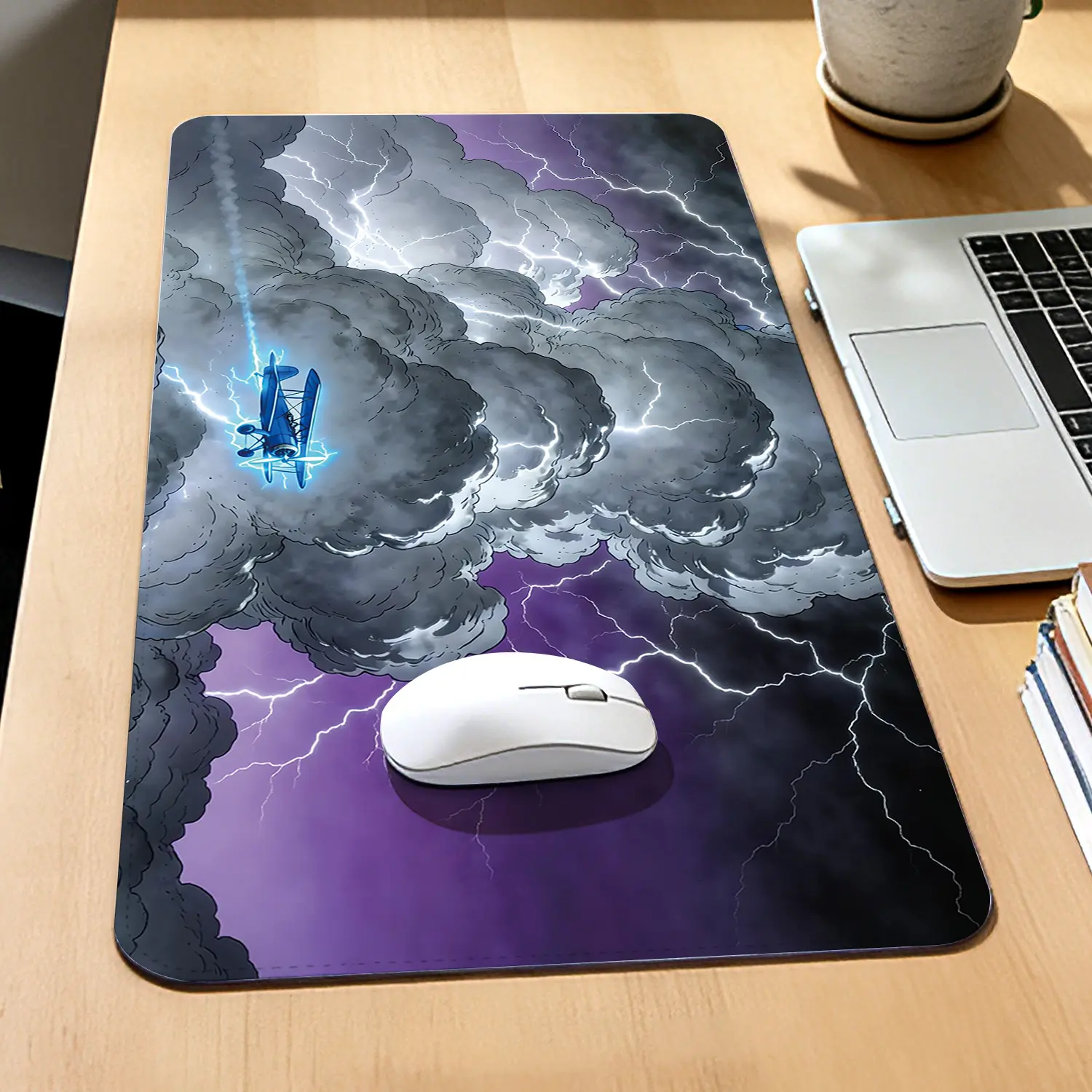 Premium Lightning Storm Plane Illustration High Quality Mouse PadModern Office Gaming Comfort ExperienceNonSlip Durable For Daily Work And Play 40*80cm 40*90cm30*70cm