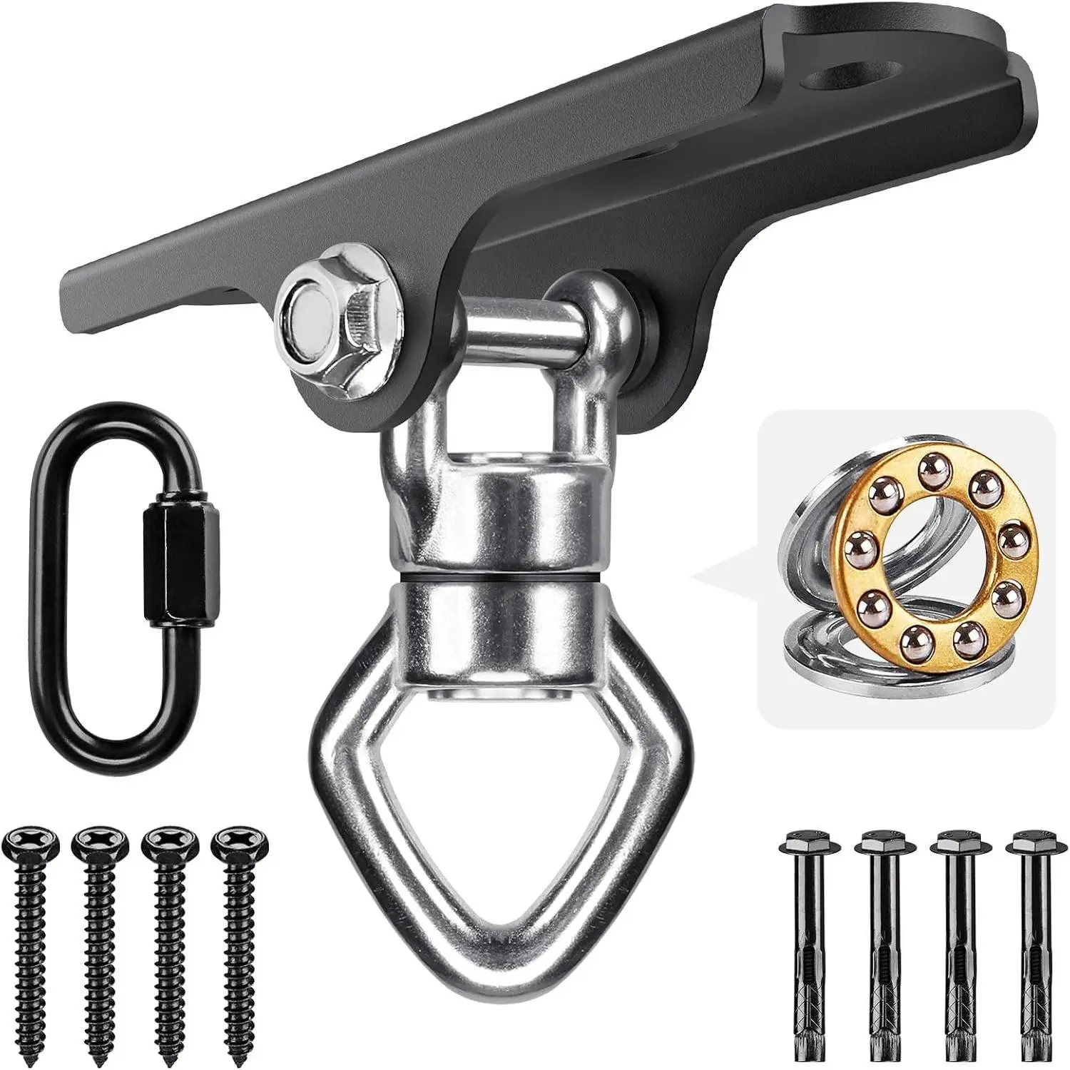 360° Swivel Swing Hanger with Ball Bearing, Ceiling Mount 900LBS Capacity Heavy Duty Hardware for Aerial Silks, Hammock Chair, Porch Swings, Tire Swings, Gym Rings, Heavy Bag