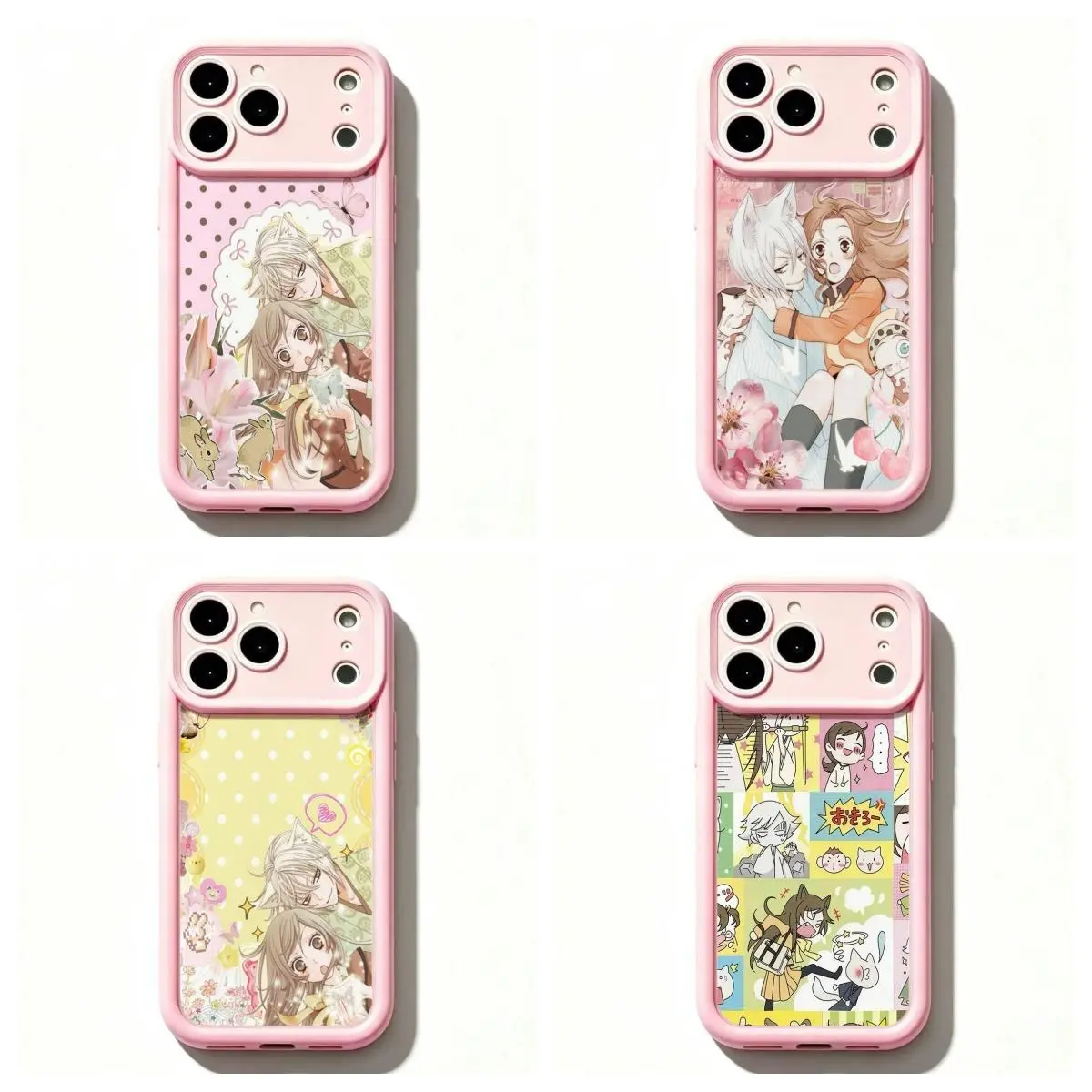 TY-Pink Frame Polka Dot Kam1sama Kiss Phone Case,Tomoe & Nanami Shoujo Anime Couple Floral Bunny Collage Pattern Phone Cover For iPhone 17 Pro Max 16 15 14 13 mini 12 mini 11 Plus For Samsung S21 S22 S23 S24 S25 S26 Case,Perfect Holiday Gift,Gift For Fans