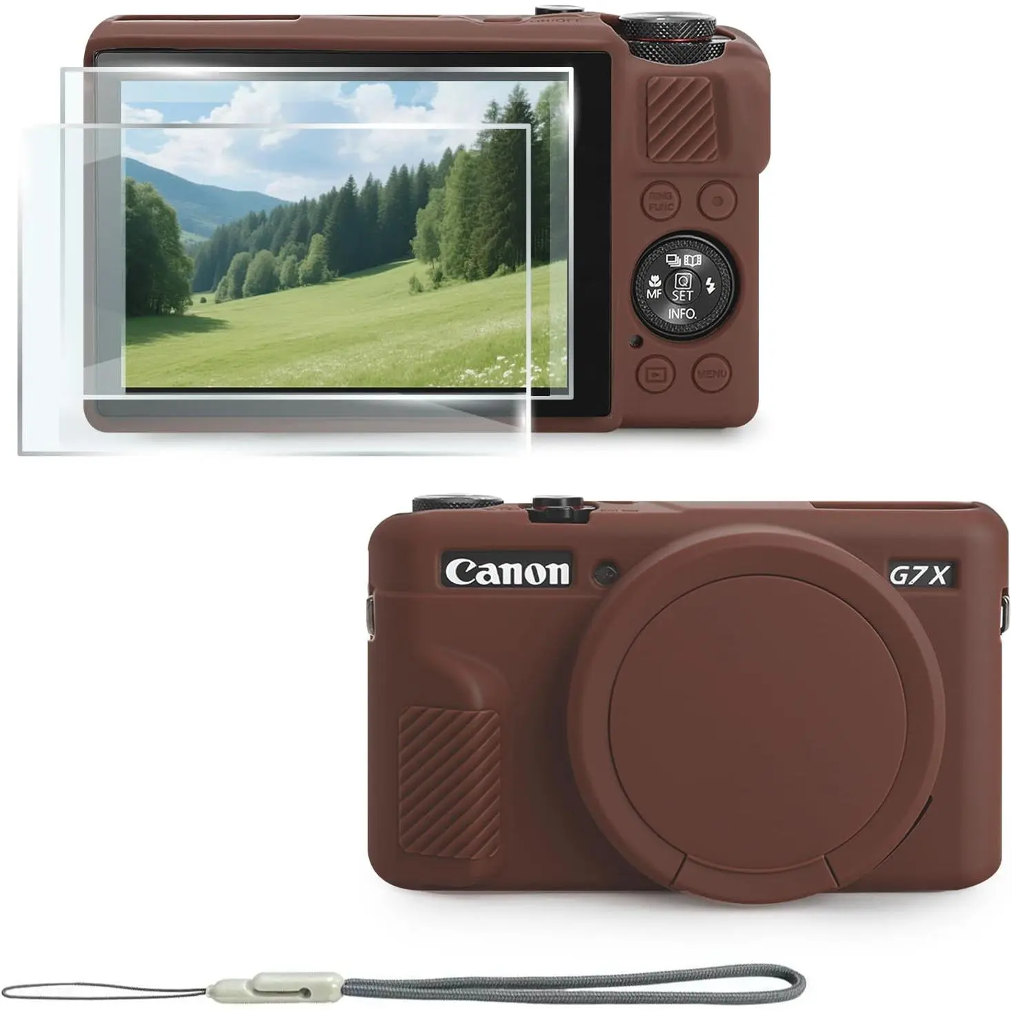 Case for  PowerShot G7 X Mark II Digital Camera, G7X Mark II Accessories with Bottom‑Opening Lens Cap, Includes 2 Screen Protectors and 1 Wrist Strap (Brown)
