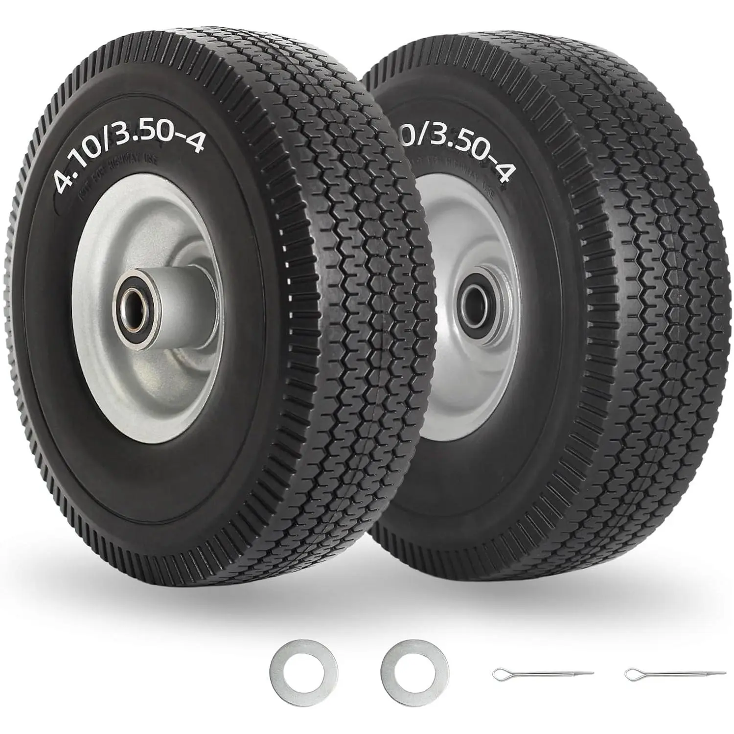4.10/3.50-4" Flat Free Tire and Wheel for Hand Truck Garden Cart 2Pk