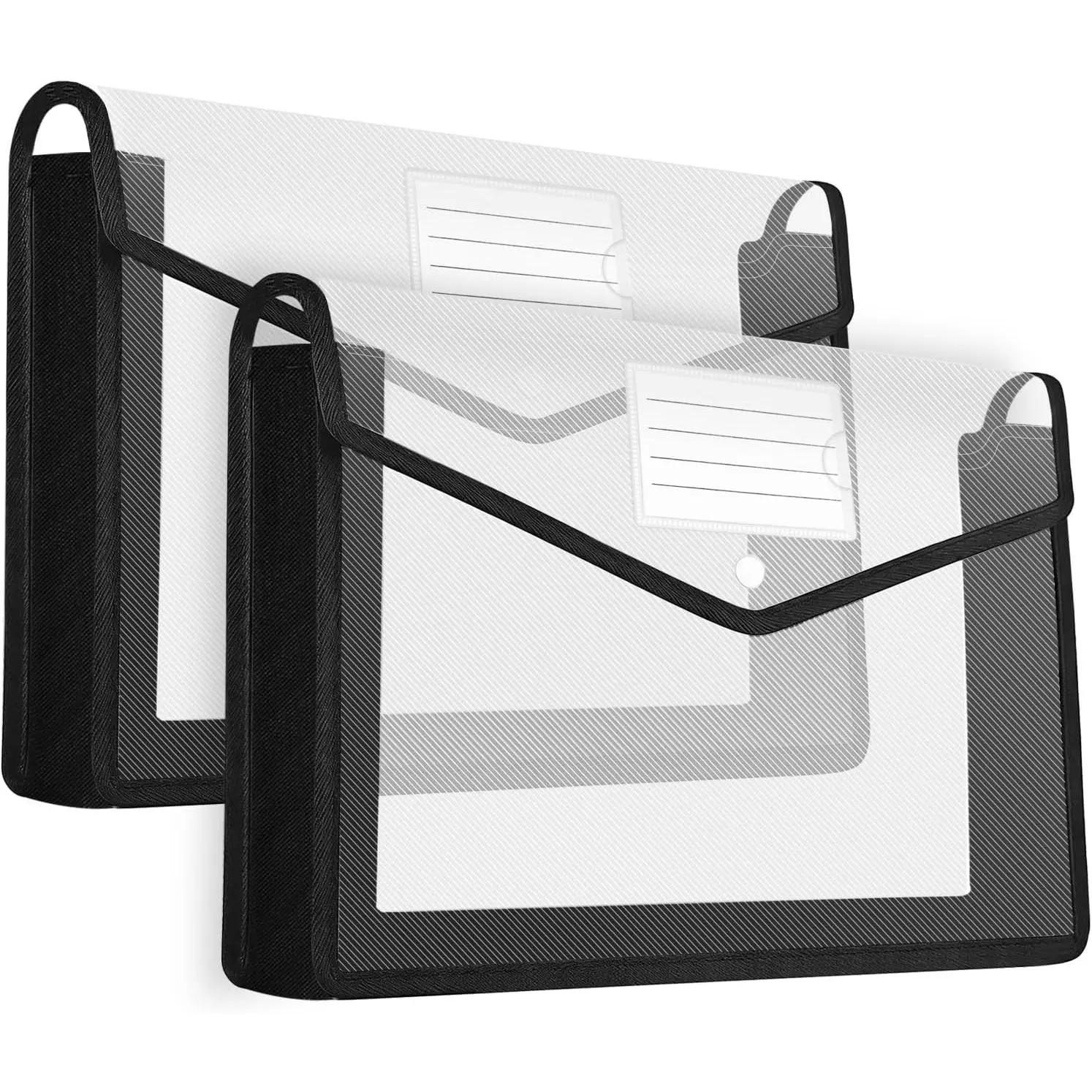 2 PCS Plastic Expanding File Folder with Snap Closure,Large Capacity Expandable Envelope File Folder Organizer Holder, Plastic File Wallet, Fit Letter Size/A4 Documents（Clear with Black Trim）