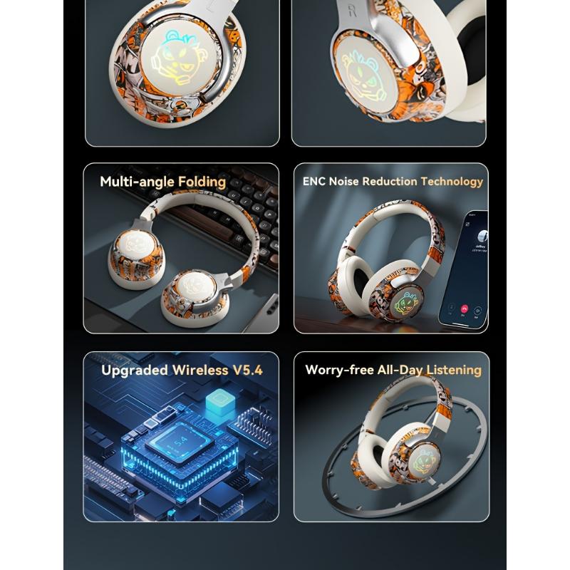 Wireless Gaming Headsets, 5.3 Generation, Wireless 360° Stereo, Light Folding Design, Noise-cancelling Microphone, Type-C Charging & USB-C Interface, Clear Call Music, Sports Music Compatible, Wireless Gaming Headset