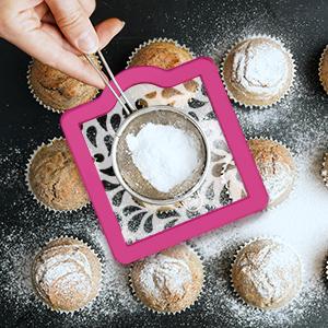 Magnetic Acrylic Cookie Stencil Holder,Cookie Stencil Frame Stencils for Royal Icing,Magnetic Template Frame for Cooking Cake Coffee Dessert Decoration Supplies (Pink Square-6.7 * 6.1 in)