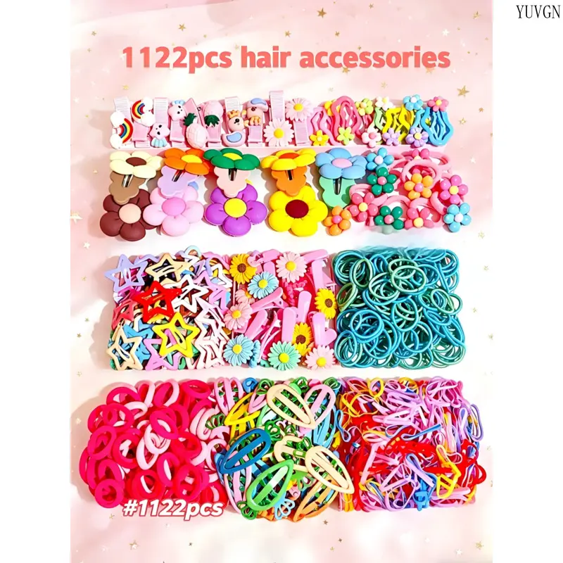 1122pcs Colorful Floral Hair Accessory Set, Star and Flower Duckbill Clips, Alligator Barrettes, Elastic Hair Ties and Mini Rubber Bands, Multipurpose Hair Accessories for Daily Outfit, Commute, Dating and Creative Hairstyle