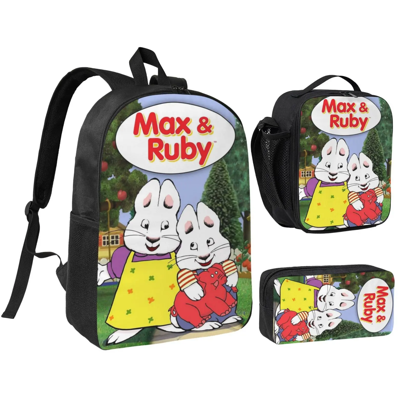 Kids' 3-Piece Cartoon Backpack Set for Boys/Girls - Cute Print, Insulated Lunch Bag, Pencil Case, Adjustable Straps, Waterproof, Back to School Haul, Travel/Work Use