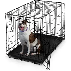 Foldable Dog Crate Wire Metal Kennel with Leak-Proof Pan, Protecting Feet, Divider Panel, Single or Double Door, Sizes for Small/Medium/Large Dogs, Indoor Cage, 30” Single Door