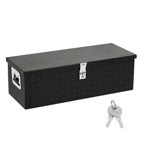 30" Aluminum Diamond Plate Truck Tool Box, Lockable, Dual Hydraulic Struts, Weatherproof, Black Powder-Coated