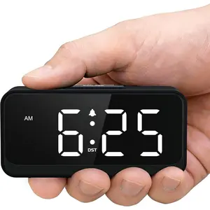 Battery Operated Small Alarm Clock Digital Compact Large Display Cordless Clock for Bedroom Travel Simple to Use for Seniors Teens White Digits