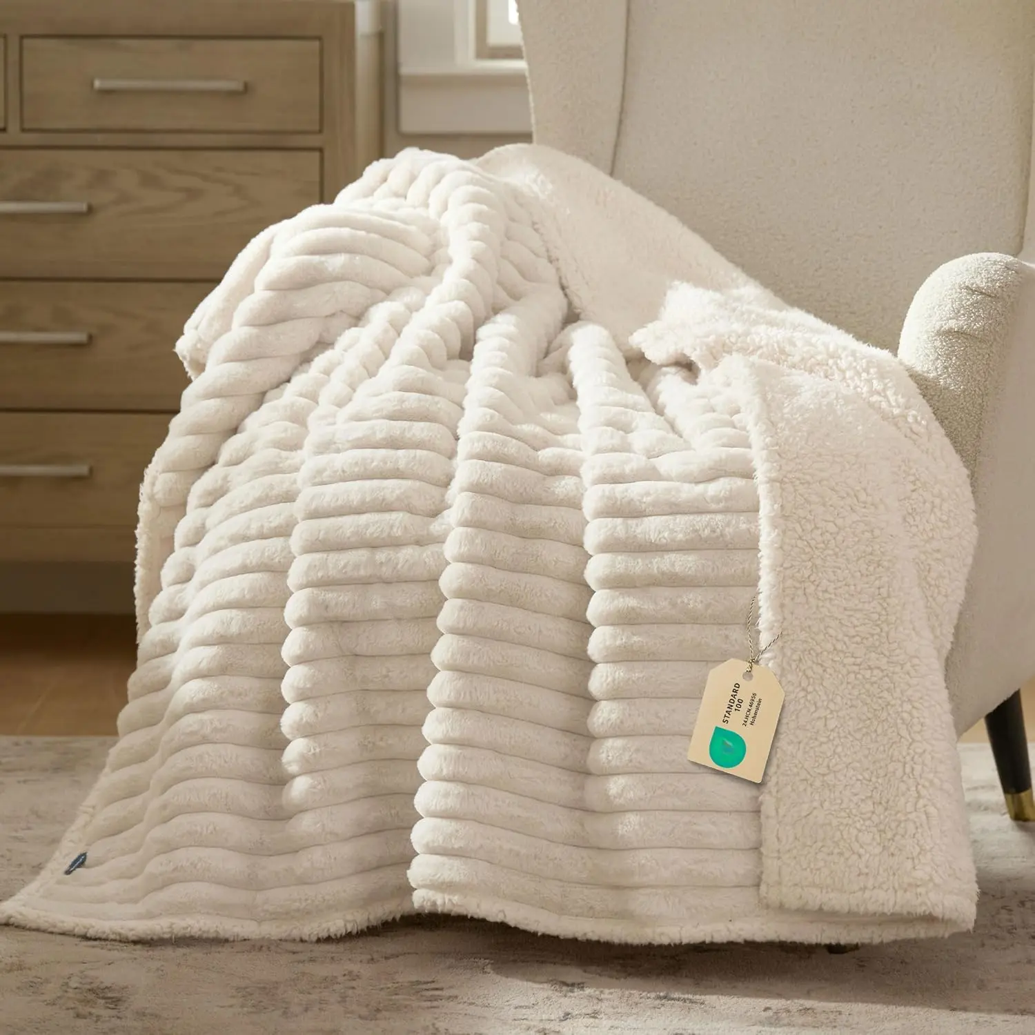 Waterproof Dog Blankets for Large Dogs - Soft Pet Cat Blanket Corduroy Fleece for Couch Bed Protector Washable, Cozy Calming Reversible Furniture Protection,50"x60", Cream