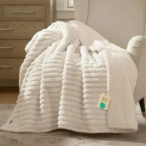 Waterproof Dog Blankets for Large Dogs - Soft Pet Cat Blanket Corduroy Fleece for Couch Bed Protector Washable, Cozy Calming Reversible Furniture Protection,50"x60", Cream