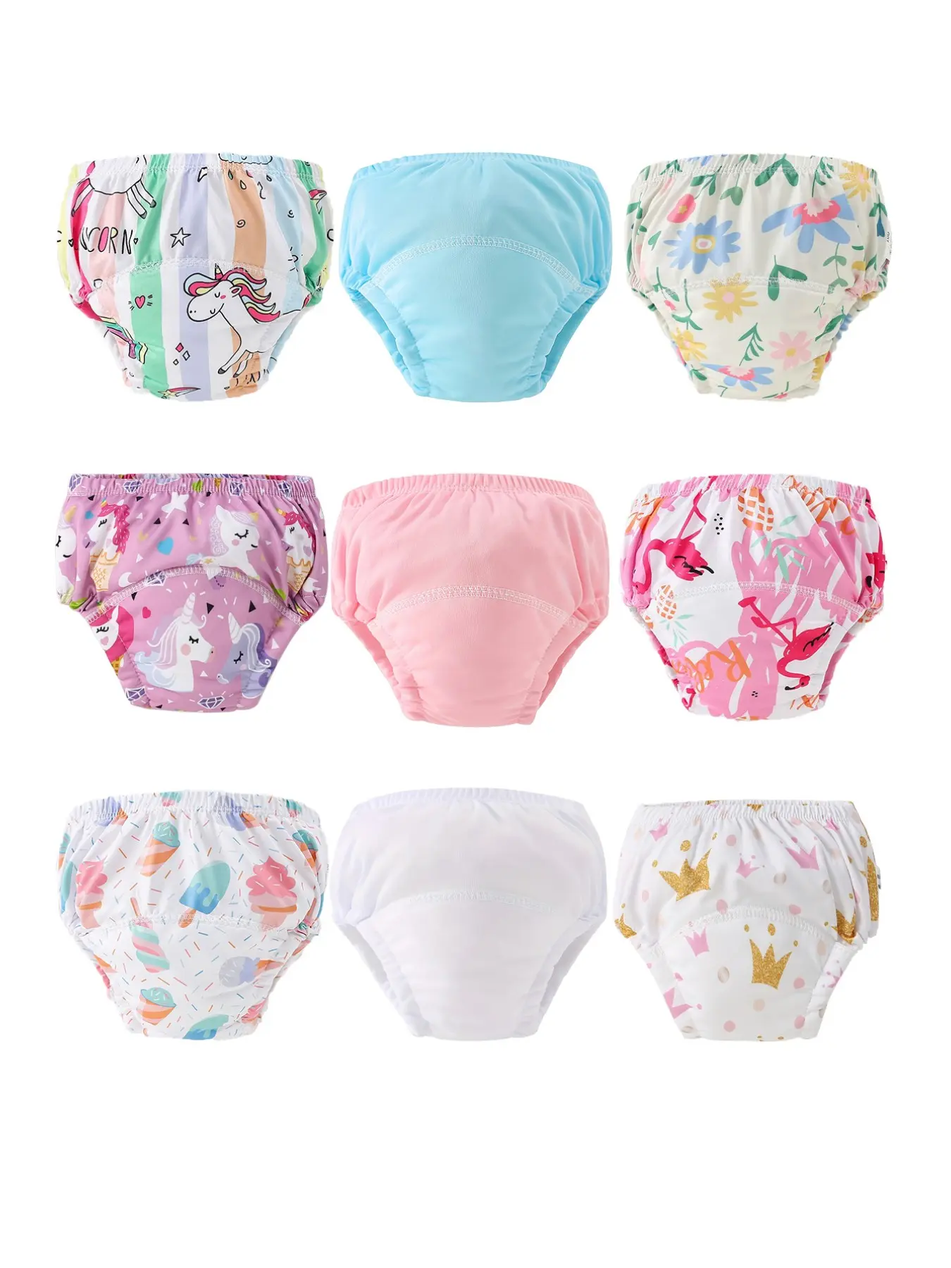 9-Pack Cute Floral Padded Training Pants for Girls, Soft Breathable Reusable Underwear, Toddler Girls Underwear, Multiple Sweet Colors Available