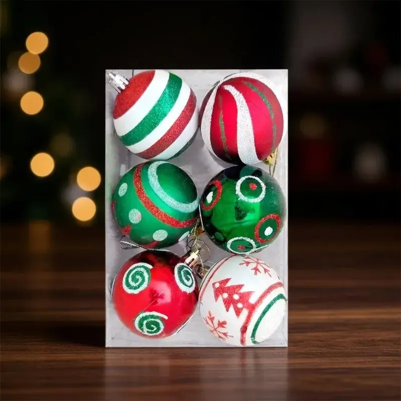 6 Pcs 6cm Christmas Ornaments, Painted Gold, Silver & Red Christmas Balls | Suitable for Mall & Home Hanging Decor, Christmas Hanging Ornaments, Holiday Atmosphere Decoration, Outdoor Garden Decor