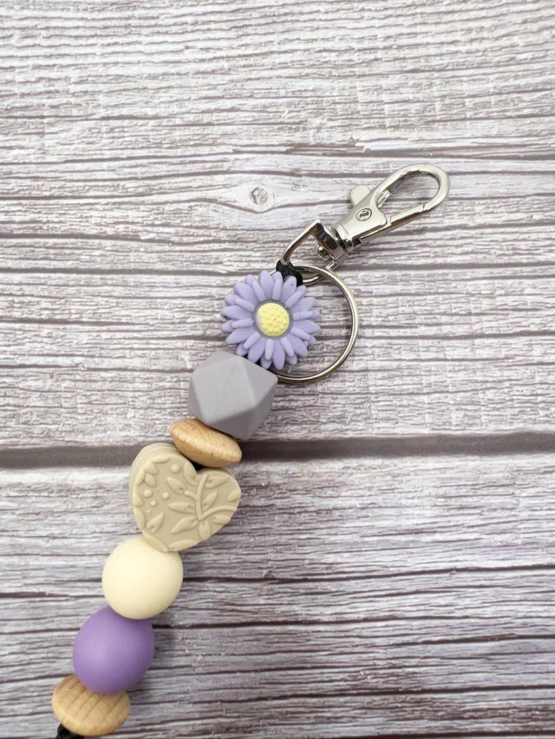 Colorful Flower Design Beaded Keychain, Boho Style Beaded Decor Keychain For Women & Men, Cute Trendy Accessory, Bag Decoration, Keychain Bag Pendant