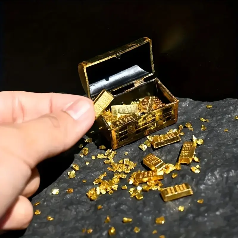 Mini Pirate Treasure Chest Set with Gold Coins and Bars, Aquarium Decor, Fish Tank Decorations, Holiday Decoration, Home Decor, Fish Tank Accessories, Miniature Model