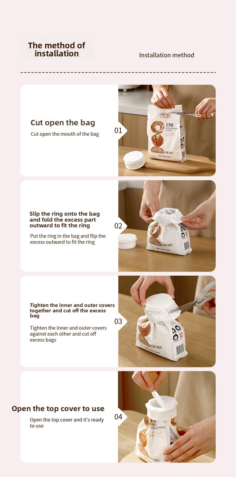 FaSoLa Kitchen Double-Opening Spout Moisture-Proof Sealing Lid for Oatmeal and Flour, Food Preservation Sealing Cover for Bagged Foods