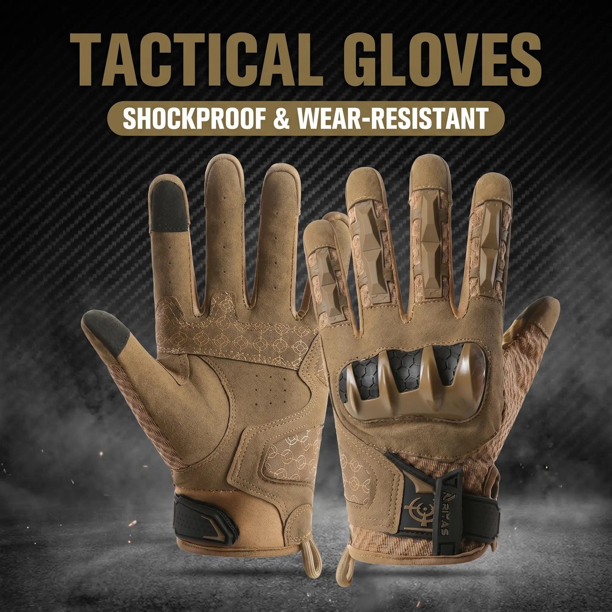 Shockproof Wear Resistant Tactical Gloves, Touch Screen Compatible, Tpr Knuckle Protection, Breathable Lightweight, Non-Slip Utility Gloves