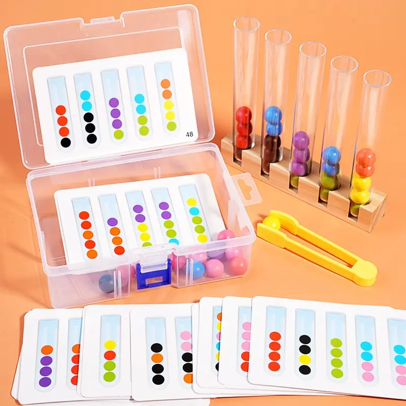 Wooden Colorful Test Tube Clip Beads Matching Educational Toys, Color Recognition Sorting Matching Toy, Early Education Toy, Parent-child Interactive Toy