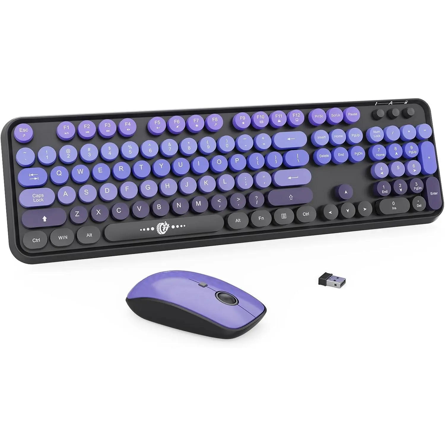 Keyboard and  Combo - 2.4G Full-Sized Cute Colorful  and Keyboard with 104 Round  Retro Typewriter Keyboard for Laptop/Windows/PC - Black