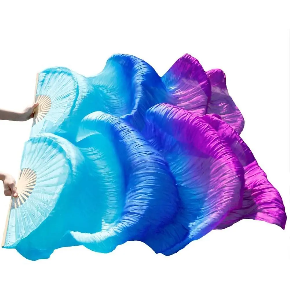 Women 1 Pair (Left+Right) Silk Belly Dance Fans Veil Belly Dancing Long Folding Fans Length 180 cm Width 90 cm