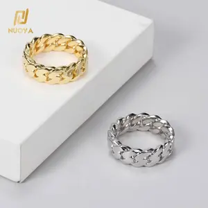 Hip Hop Cuban Link Ring, Gold Plated Chunky Statement Band for Men & Women, Lead & Nickel Free Streetwear Jewelry, Hip Hop Cuban Link Rings