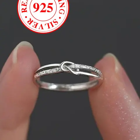 S925 Sterling Silver Knotted Design Ring, Infinite Love Stackable Promise Ring for Women and Girls, Elegant Minimalist Style, Perfect for Engagement, Wedding, Anniversary and Valentine's Day Gift