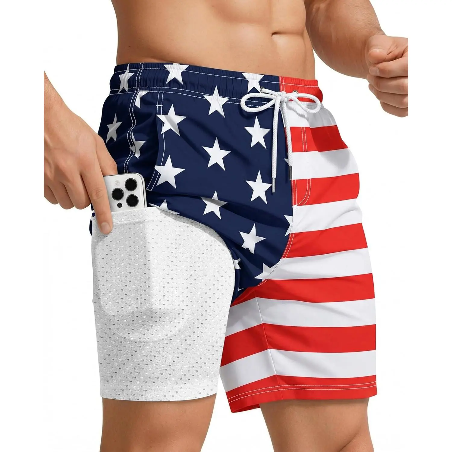 Yufawow Men Swim Trunks with Compression 7 Inches Breathable Liner Quick Dry Zipper Pockets for Board Beach Gym Running