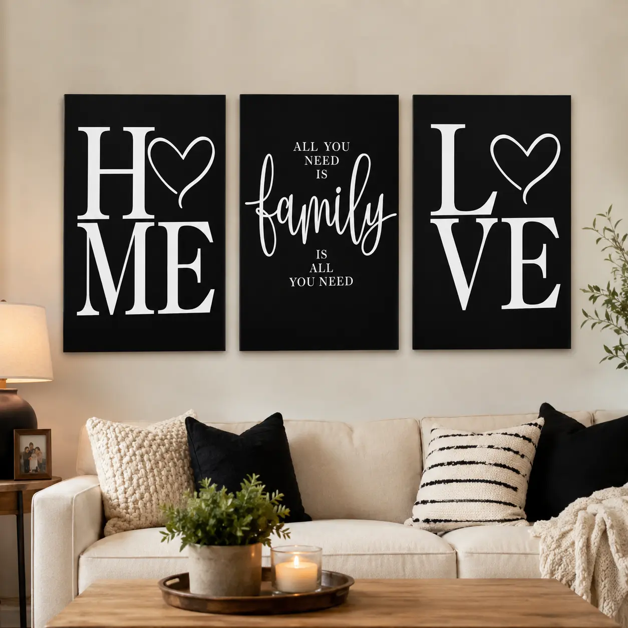 3-Piece Heart & Letter Canvas Wall Art Set, Modern Paintings for Bedroom & Living Room Home Decor Posters & Prints